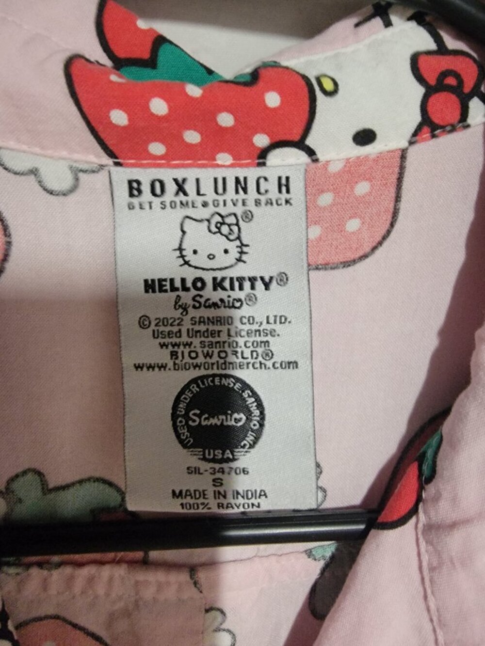 Box Lunch Hello Kitty By Sanrio Strawberry Button Down Blouse - Picture 2 of 4